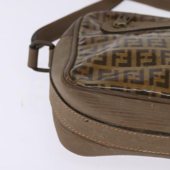 FENDI Zucchino Canvas Shoulder Bag Coated Canvas Beige Auth ti3464